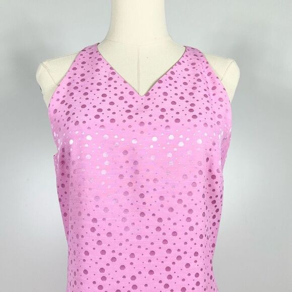 90s Versus Giani Versace Polka Dot Jacquard Pink Shift Dress IT44/US8 Preppy Mod - Picture 4 of 10